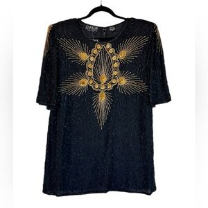 Vintage Jakelin Designs Beaded Sequin Silk Tunic Blouse Top Size 1X